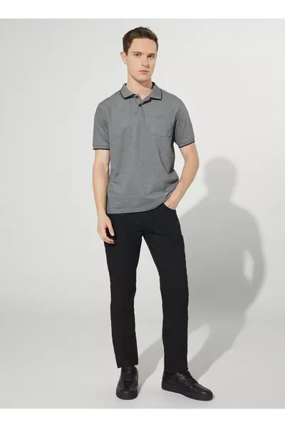 Black and White Polo Collar Men's T-shirt 