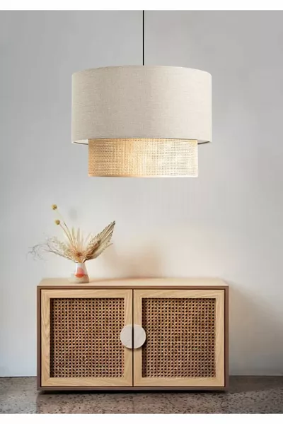 Pendant Chandelier with Cream Speckled Shade and Original Inner Fabric