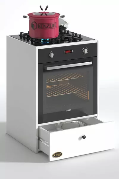 Вграден модул шкаф с литиево бяло фурна и плот с чекмеджета