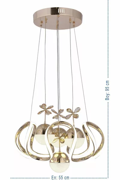 Heracles 3 Цвята Злато (Жълто, Бяло и Дневна Светлина) Луксозен LED Полилей с Кристални Камъни