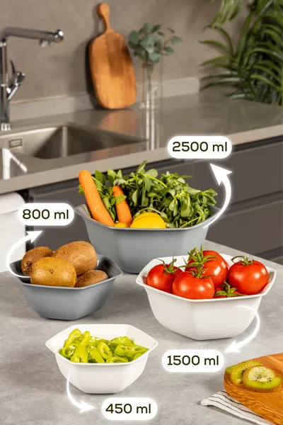 4-teiliges Sechseck-Schalen-Set Weiß-Anthrazit