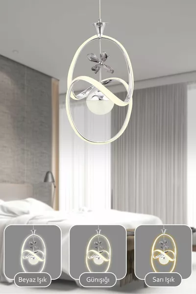 Lampadario a sospensione moderno con telecomando Stella, luce LED a 3 colori, finitura cromata, per soggiorno