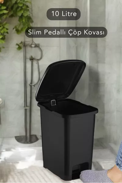 Тънка кофа за отпадъци с педал за баня и кухня -  литра - черна