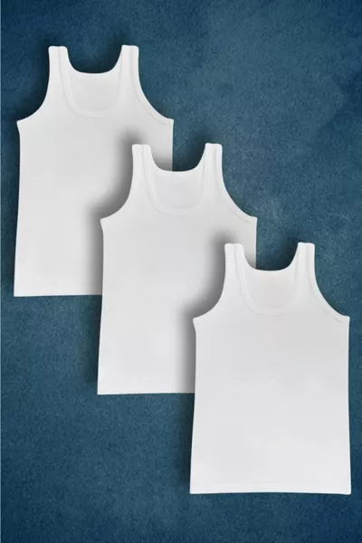 3-Pack Boys' White Tank Tops % Cotton 