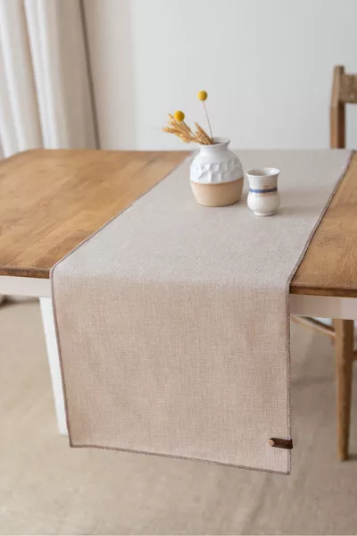 Solen | Keten Görünümlü Bej Leke Tutmaz Runner  X  Cm