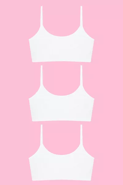 3 White Girls' Sleeveless Undershirts Without Pads Cotton Teen Girls' Training Bras