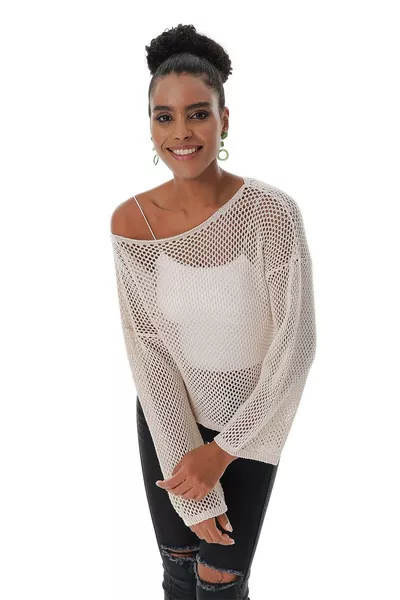 Women's Cotton Mesh Knit Bolero Sweater Beige 