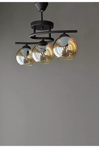 Suspension Moderne à Trois Lampes pour Salon avec Verre Fumé Noir Poyraz