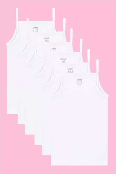 6-Pack Girls' White Tank Top, Spaghetti Strap, % Cotton, Soft and Stretchy Fabric