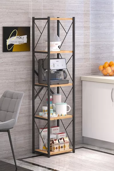 Metal 5-Tier Kitchen Shelf Material Cabinet 5-Shelf Microwave Rack Multi-Purpose Atlantic Pine