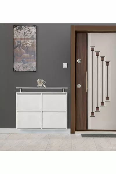 Meuble à chaussures métallique Kaser blanc 2+2