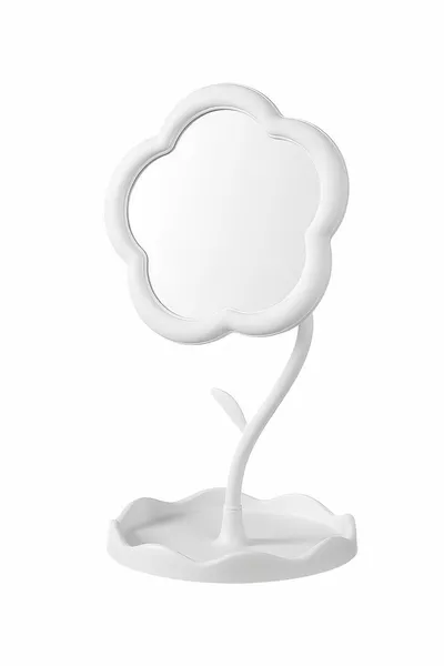 Desktop White Plastic Daisy Makeup Table Mirror Jewelry Stand by
