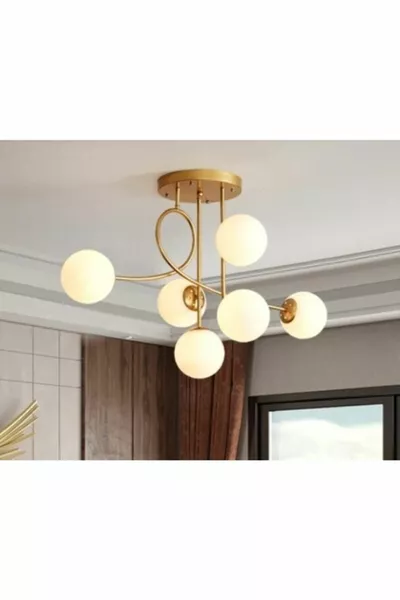 Jade 6-Piece Special Design Modern Sports Gold-Colored Globe Glass Chandelier for Living Room - Kitchen - Bedroom