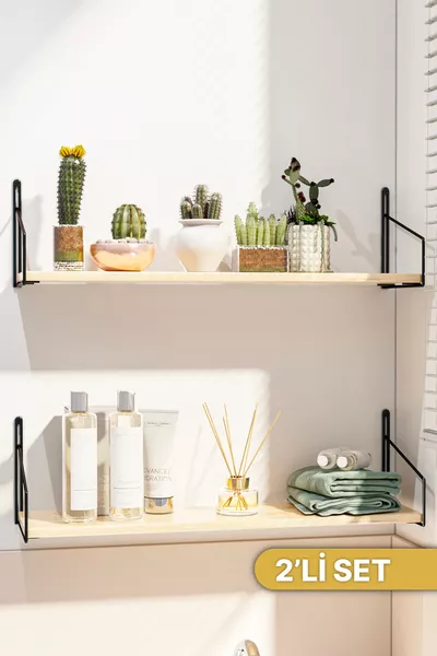 Кухненска етажерка, стенна етажерка, масивна дървена етажерка с черно матово покритие, комплект от 2 броя, луксозен декоративен рафт за баня и антре