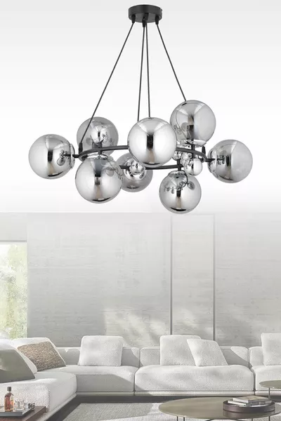Motta 8-Light Pendant Chandelier with Smoky Globe Glass for Living Room, Bedroom, Kitchen