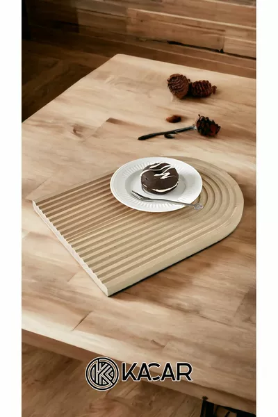 Lüx Bambu Dalgalı Sunum Tabağı Dekoratif Sunum Tahtası Kesme Tahtası Gökkuşağı Sunumluk cm.