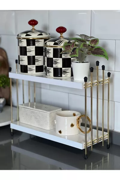ZWILLINGS-DRAHTREGAL Küchenregal GOLD WEISS Arbeitsplattenregal Kaffeebereich Regal Badezimmerregal Gewürzregal