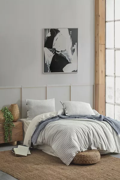 Easy Boho Blauwe Dubbele Gewassen Draadgeverfde Dekbedovertrekset