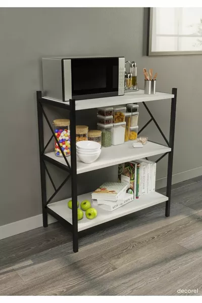 Arose Metal Scaffale da Cucina Singolo Armadio Portaoggetti 3 Ripiani Scaffale per Microonde Multiuso