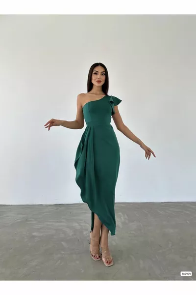 One-Shoulder-Abendkleid in asymmetrischer Midi-Länge