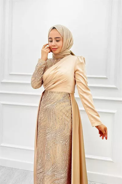 Front Stone Glitter Evening Dress  Stone