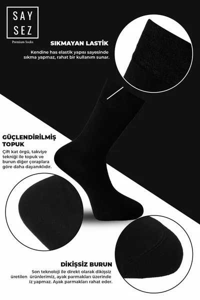 Bamboo Men's Socket Long Plain Black Socks Seamless Premium Boxed 6 Pcs