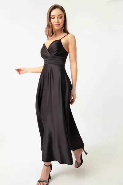 المرأة السوداء حبل حزام حزام الخصر الساتان ميدي مساء اللباس والتخرج اللباس