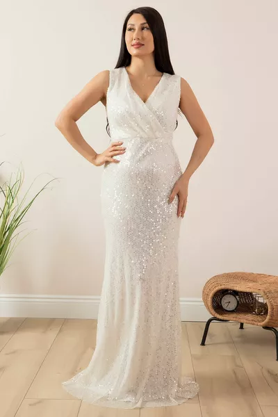 Длинное платье с двубортным воротником и двубортным воротником с пайетками 