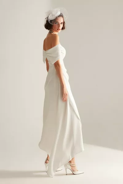 كريستي الكتف الخفيفة الأبيض فستان خطوبة الزفاف