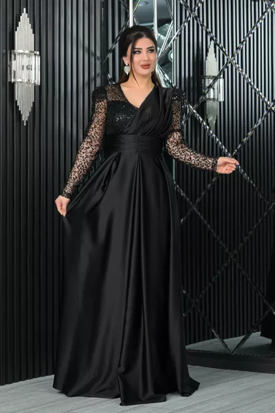 الساتان اللؤلؤ الترتر زينت الخامس منخفضة قطع فستان طويل مساء اللباس