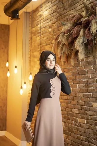 Floral Print Mink Hijab Evening Dress