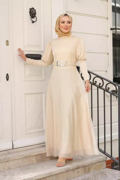 Балон колан тюл вечерна рокля крем