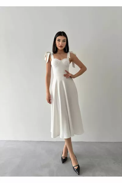 Damenkleid Midi Atlas Dicker Riemen Cinderella