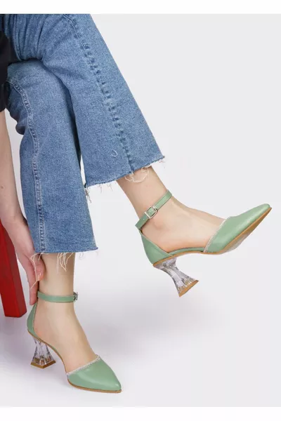 Mintgrüner Stein Schlitzbauch Abendschuhe