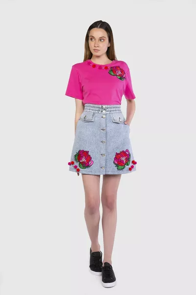 Satijn opgestikte Bell Jean blauwe rok