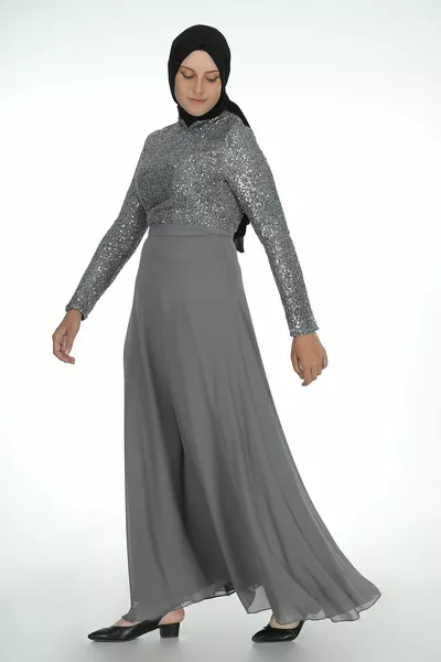 Серые женские вечерние платья с пайетками