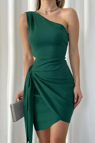 Abito monospalla in crêpe scollato verde
