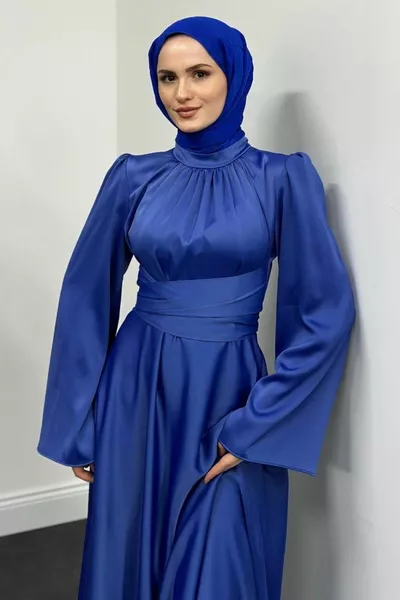 البنفسجي الإسبانية الأكمام التعادل الساتان اللباس نيلي