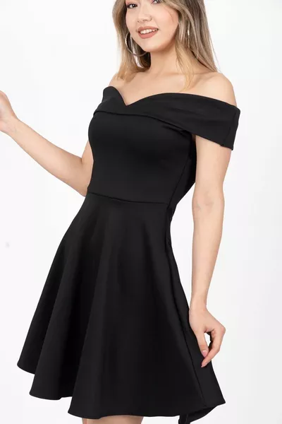 مرنة سكوبا النسيج الخامس الرقبة الأسود مساء اللباس الخطوبة الزفاف التخرج 