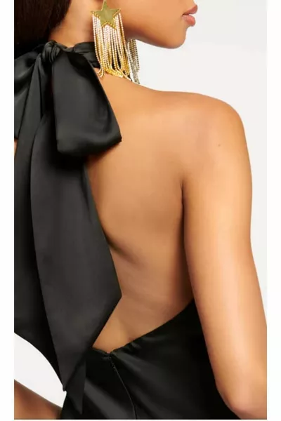 المرأة اللباس الساتان القوس شق سستة ماكسي