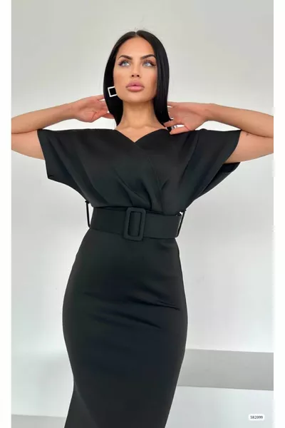 Maxi Boy Scuba Stoff Abendkleid mit V-Ausschnitt und Gürtel Hochzeit Verlobung versprechen Abschluss