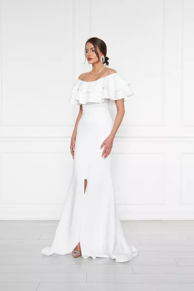 المرأة كارمن طوق شق بسط النسيج منخفضة الكتف ماكسي طول حورية البحر مساء اللباس