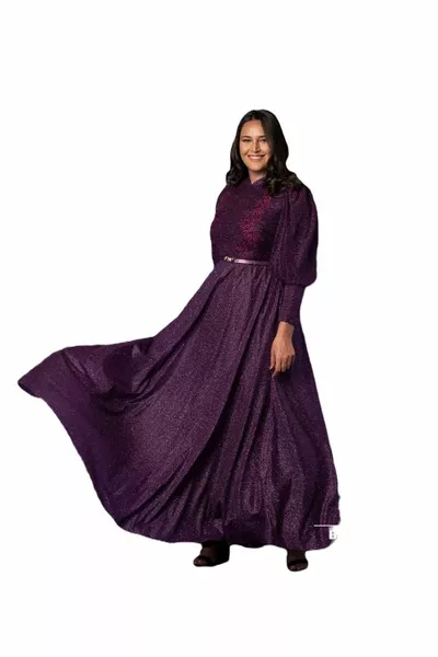 Glitter hijab evening dresses with collar and belt details