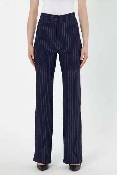 Pantaloni Palazzo da donna a vita alta a vita alta con pickup con gamba spagnola a righe blu navy