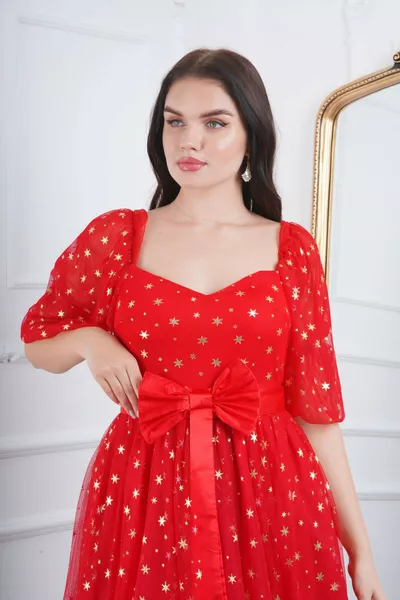 احباط على تول مرن ، صدر منخفض ، حزام ، حبل عاري الظهر فستان سهرة طويل