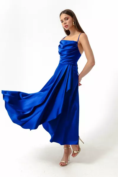 المرأة ساكس انتفخ شق الساتان ميدي طول مساء اللباس والتخرج اللباس