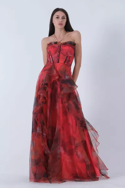 Jupe fendue à col bustier Robe de soirée à volants Orange 