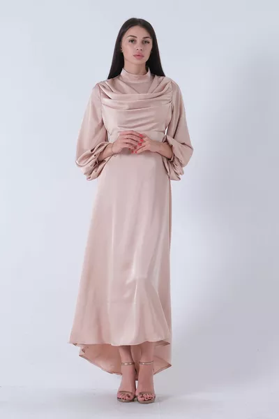 Degaje сатен балон ръкав хиджаб рокля злато 