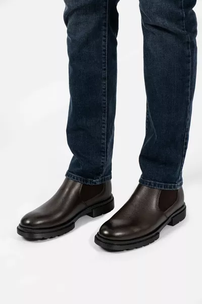 جلد طبيعي بني ماء وفرو مقاوم للبرد أحذية شتوية للرجال 