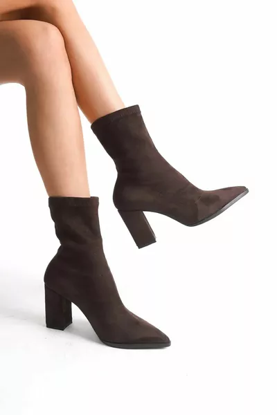 المرأة تصميم مخصص بني من جلد الغزال تمتد الكاحل منتصف الأحذية ذات الكعب